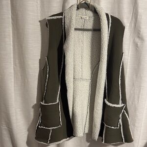 Indigo Soul Olive Teddy Vest with Cream Sherpa Lining